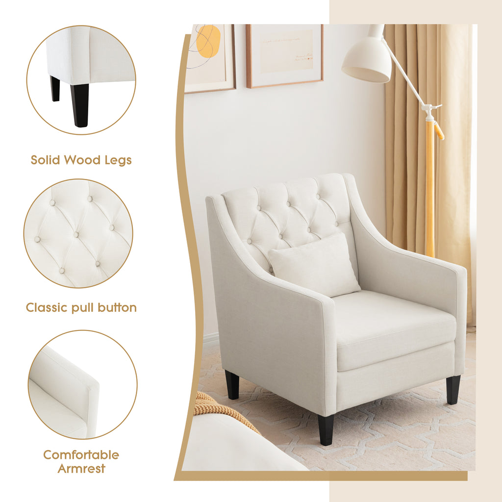 Beige Fabric Accent Chair with Wood Frame H6388