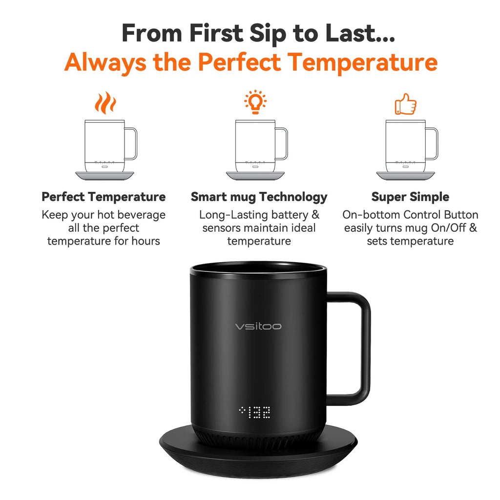 Black Self Heating Coffee Mug 10 oz with Lid P369