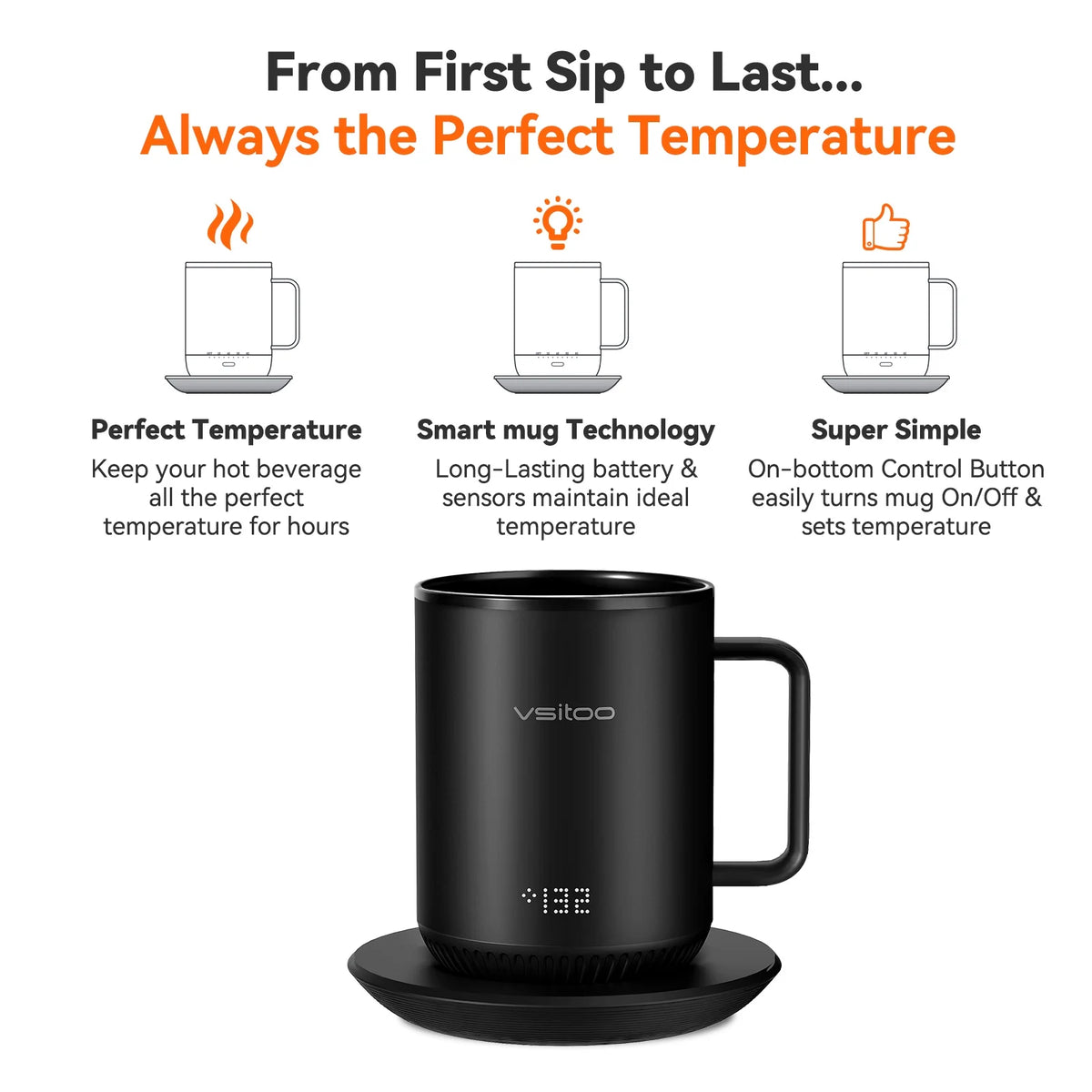 Black Self Heating Coffee Mug 10 oz with Lid P369