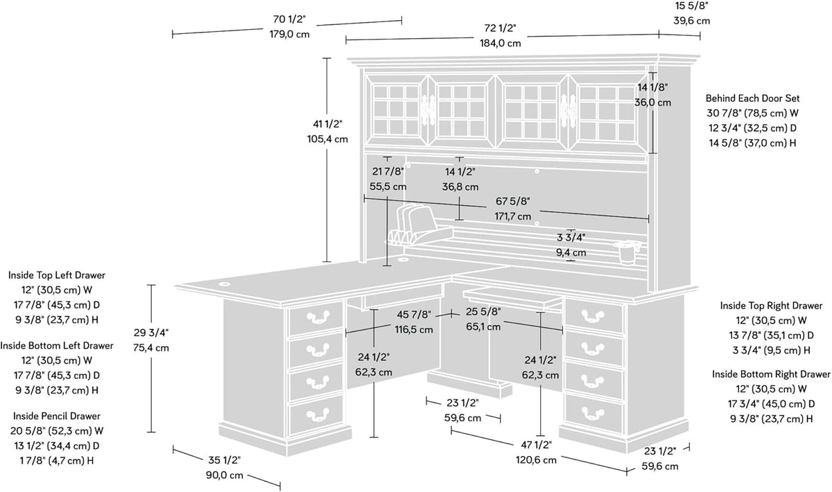 L-Shaped Desk with Hutch, Classic Cherry T781