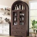 Brown Arched Bookshelf Pantry Storage Cabinet with Drawers Doors and Shelves E577703
