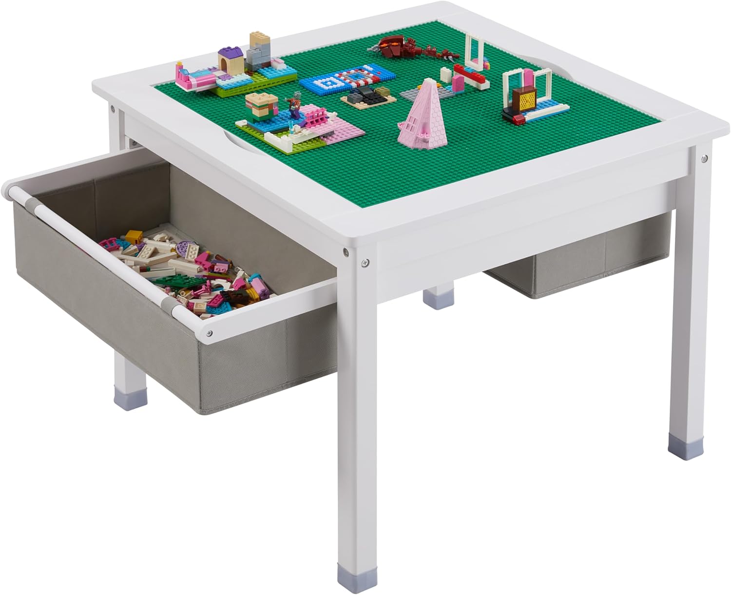 White Wooden Kids Table with Storage Drawers E69320