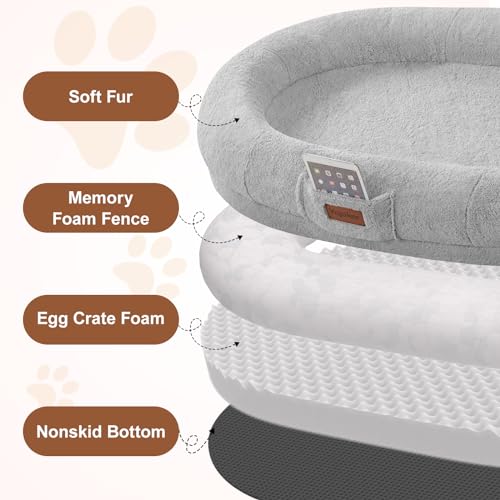 Giant Foldable Faux Fur Memory Foam Dog Bed Black B40371