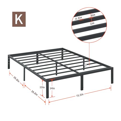 18 Inch Tall Heavy Duty Steel Slat Bed Frame Full Black D895