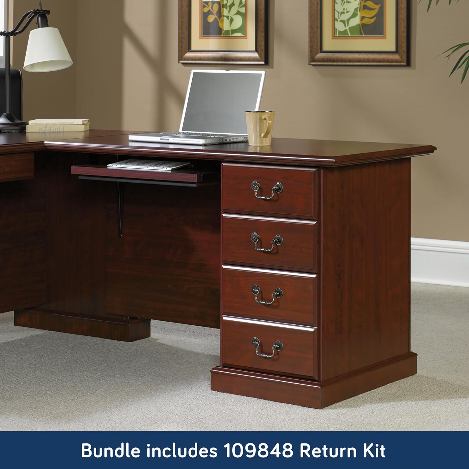 L-Shaped Desk with Hutch, Classic Cherry T781