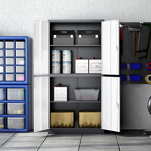 Black 72" Tall Steel Lockable Storage Cabinet with 2 Doors and 5 Adjustable Shelves A64123