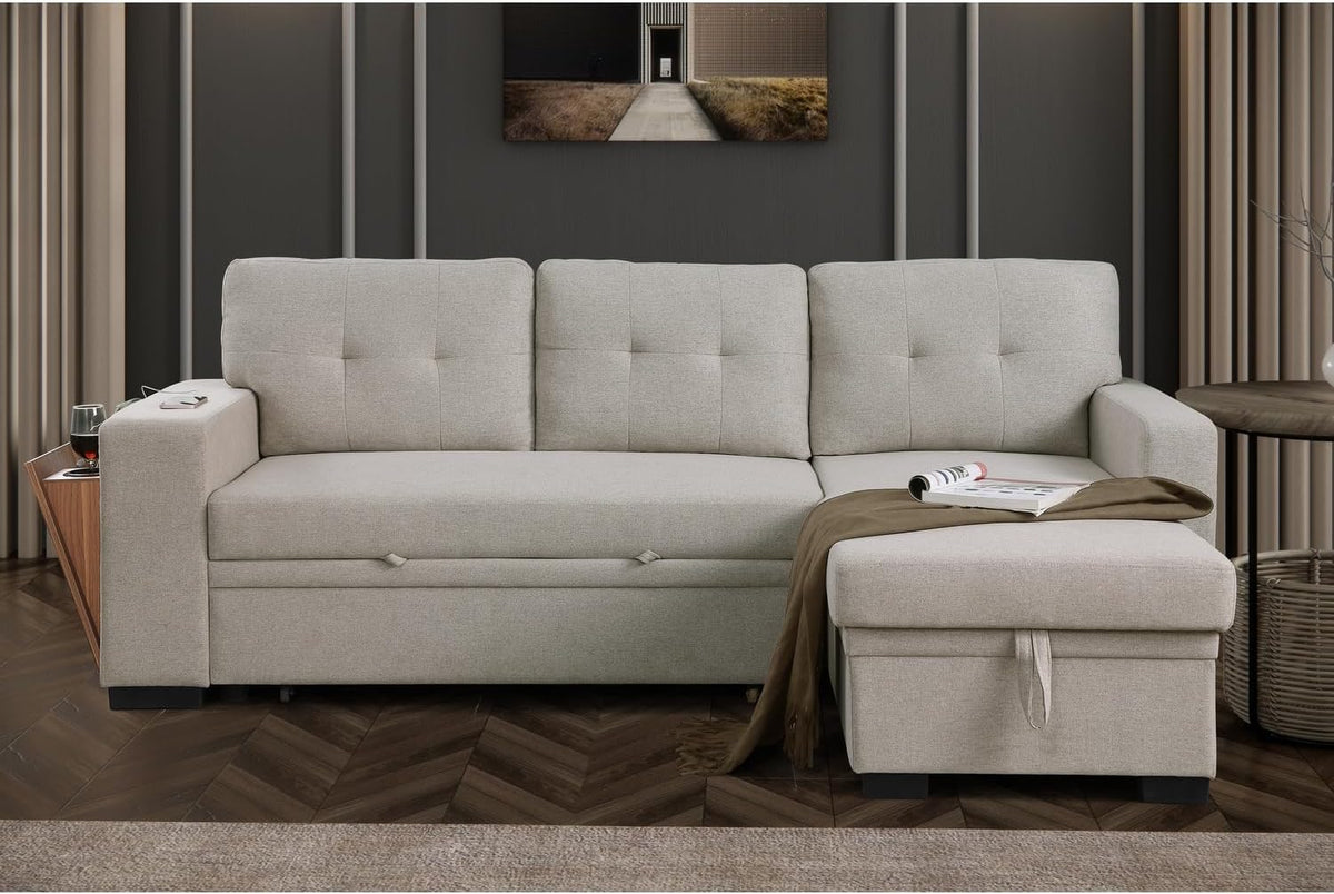 Light Gray Polyester Fabric L-Shaped Sleeper Sectional Sofa Bed E597