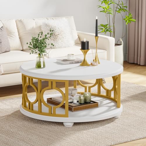 2-Tier Round Coffee Table with Storage Shelf M446542