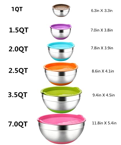 6 Piece Stainless Steel Mixing Bowls with Airtight Lids P383