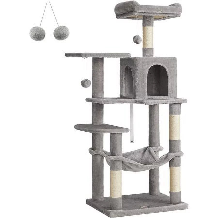Light Gray Cat Tree with Scratching Posts Hammock B54979