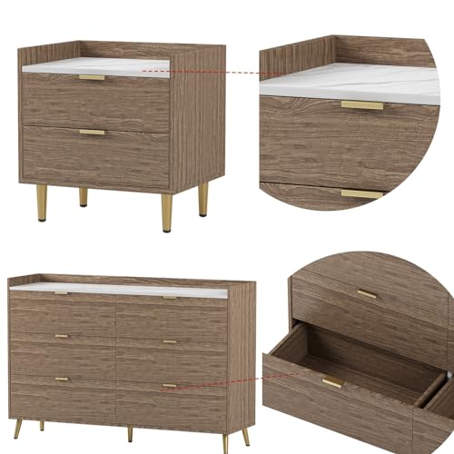 Queen Size Upholstered Platform Bed with Storage Nightstand and 6 Drawers Dresser Cabinet Q448