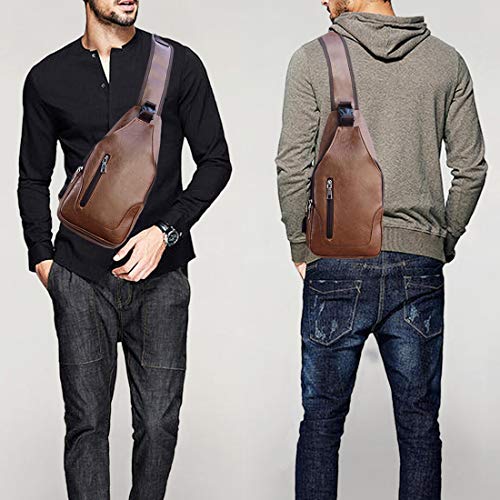 Small Leather Crossbody Sling Backpack with USB Charge Port R625