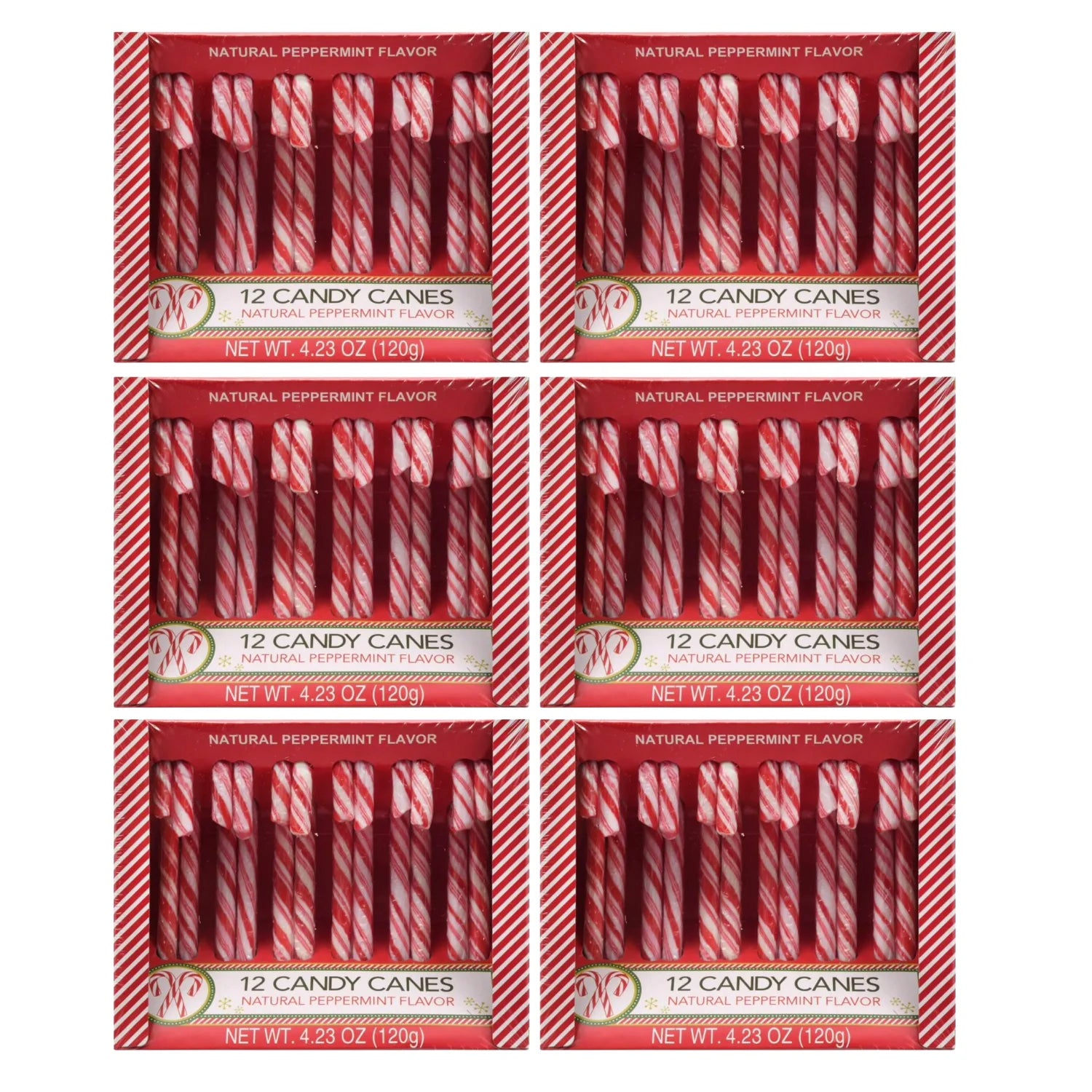 Red & White Peppermint Candy Canes Natural Peppermint Flavor 12pc Holiday Candy per Box Pack of 6 Total of 72ct G840