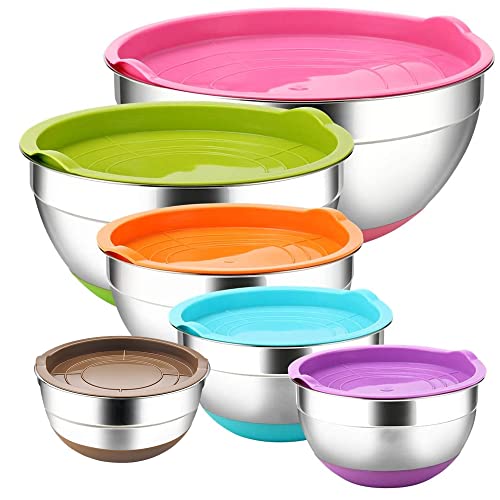 6 Piece Stainless Steel Mixing Bowls with Airtight Lids P383