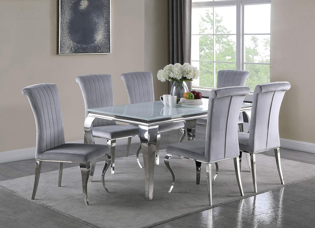 Glass Top White Chrome Dining Table K5303