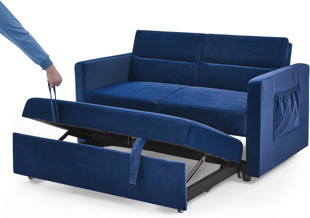 Blue Velvet 2 Seater Convertible Sofa Bed R35322