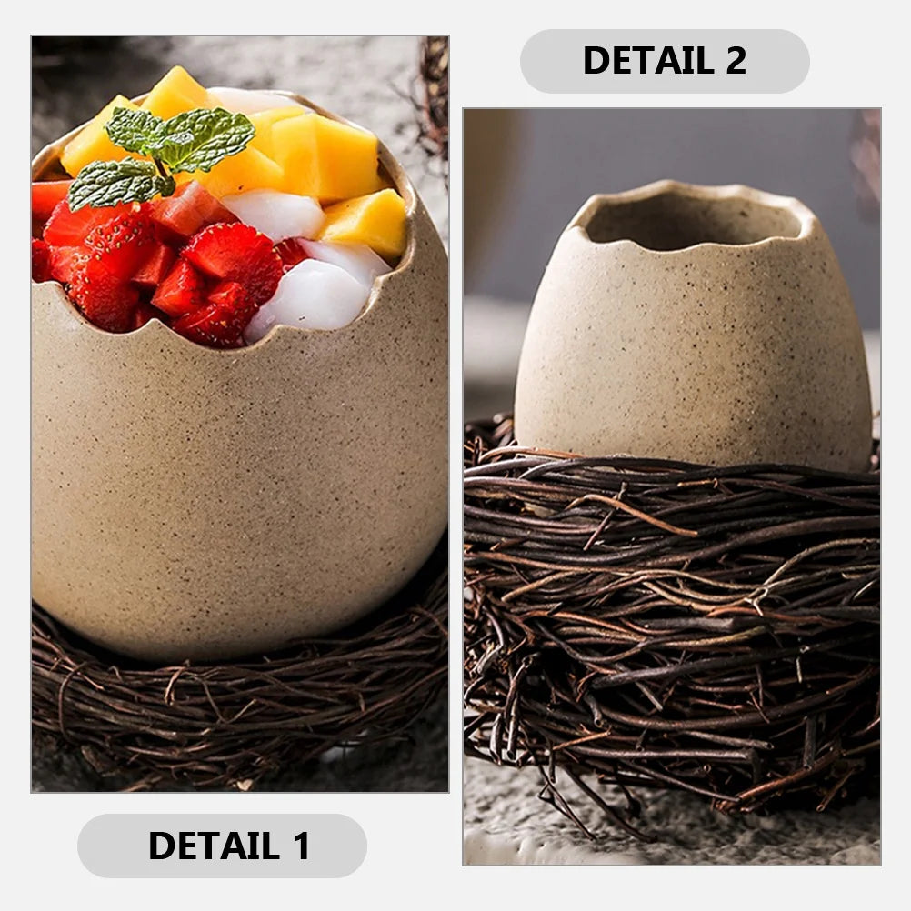 4 Sets Small Ceramic Vase Succulent Planter with Bird Nest V94560