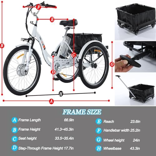 24" 3 Wheel Electric Tricycle with 350w Motor & Removable 36V 12Ah Lithium Battery R151