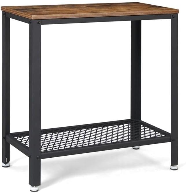 Industrial Rustic Brown Side Table with Mesh Shelf D832799