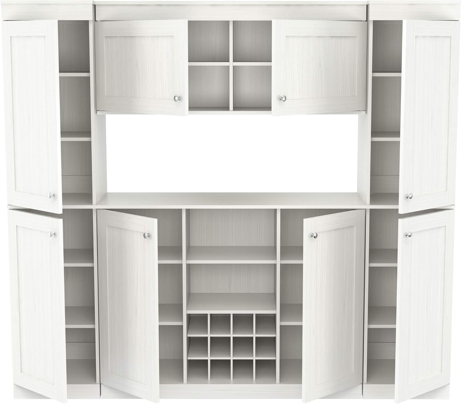 4-Piece Buffet Storage System with 2 Tall/Slim Cabinets, Washed Oak G9794
