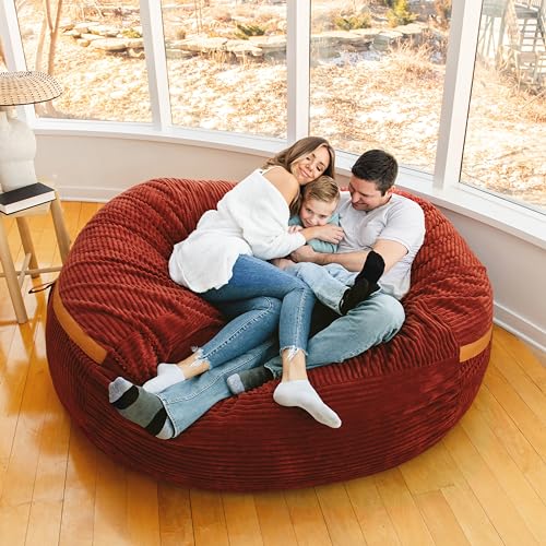 Deep Terracotta Corded Plush 6 feet Foam Filled Bean Bag Chair with Removable Cover T400448