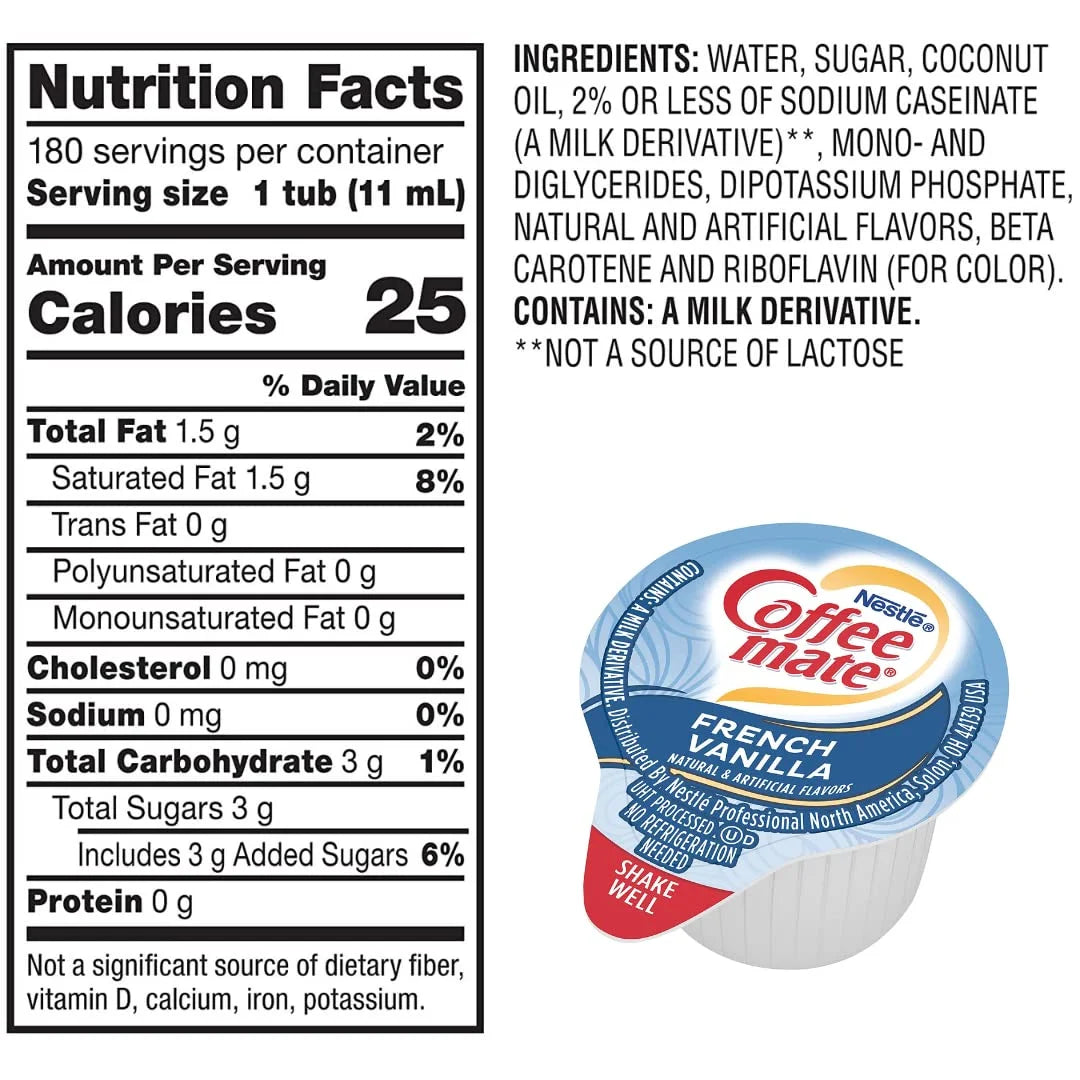 Liquid Non-Dairy Creamer Singles Variety Pack, Original, French Vanilla, & Hazelnut - Box Of 100 T3658