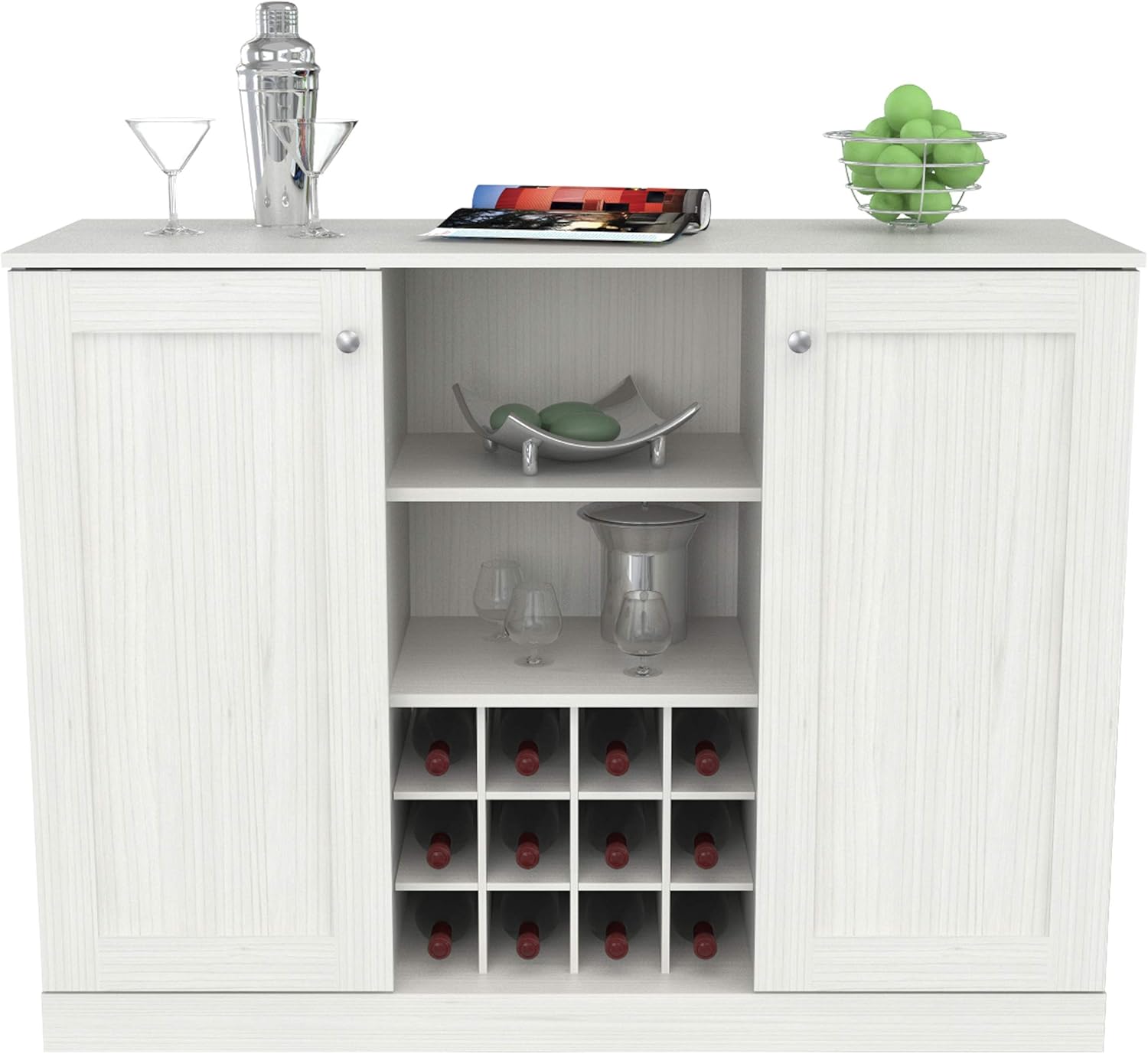 4-Piece Buffet Storage System with 2 Tall/Slim Cabinets, Washed Oak G9794