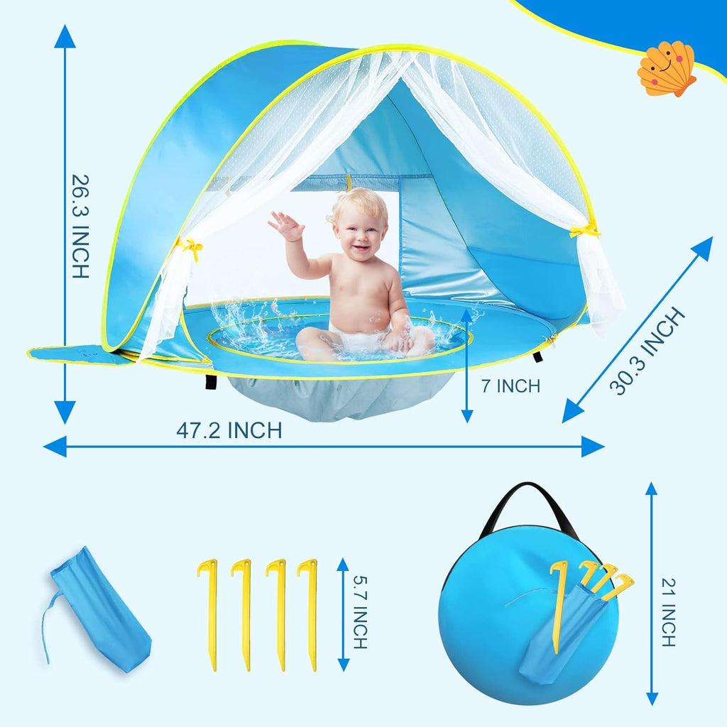 Baby Beach Tent Sun Shelter UPF50+ Pop Up Shade Pool (Front Mesh Blue) G118573