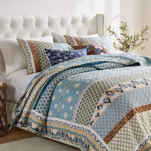 3-Piece Full/Queen Blue Quilted Bedding Set T321