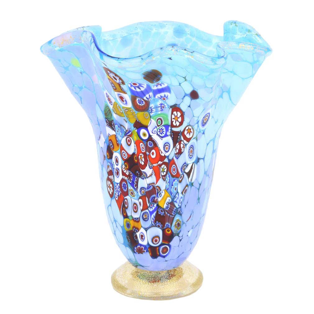 Aqua Murano Glass Millefiori Vase I488