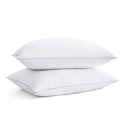 Set of 2 King Size Goose Feathers and Down White Pillows with Cotton Cover J8085