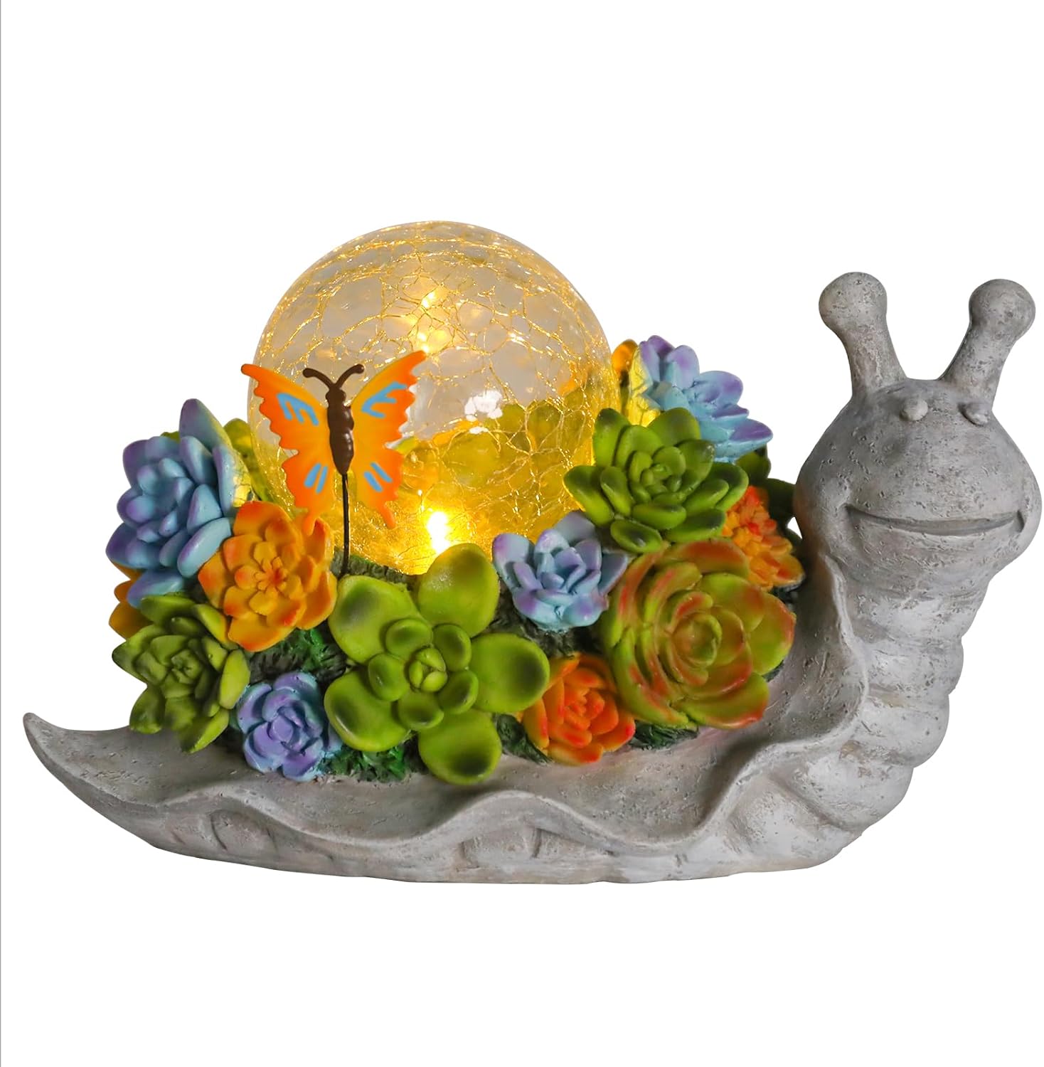 Solar Garden Snail Statue with Succulent and Solar Lights N75950