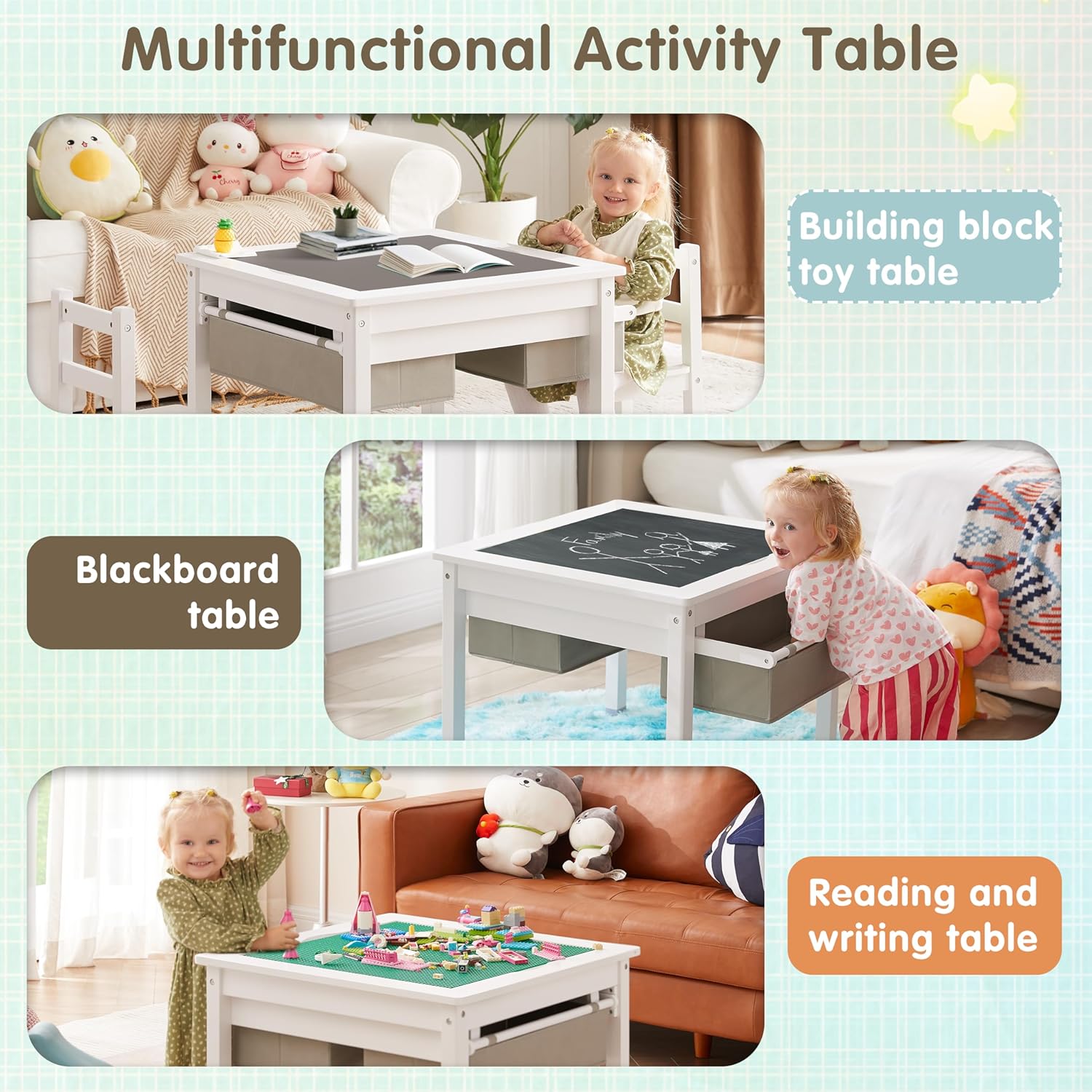 White Wooden Kids Table with Storage Drawers E69320