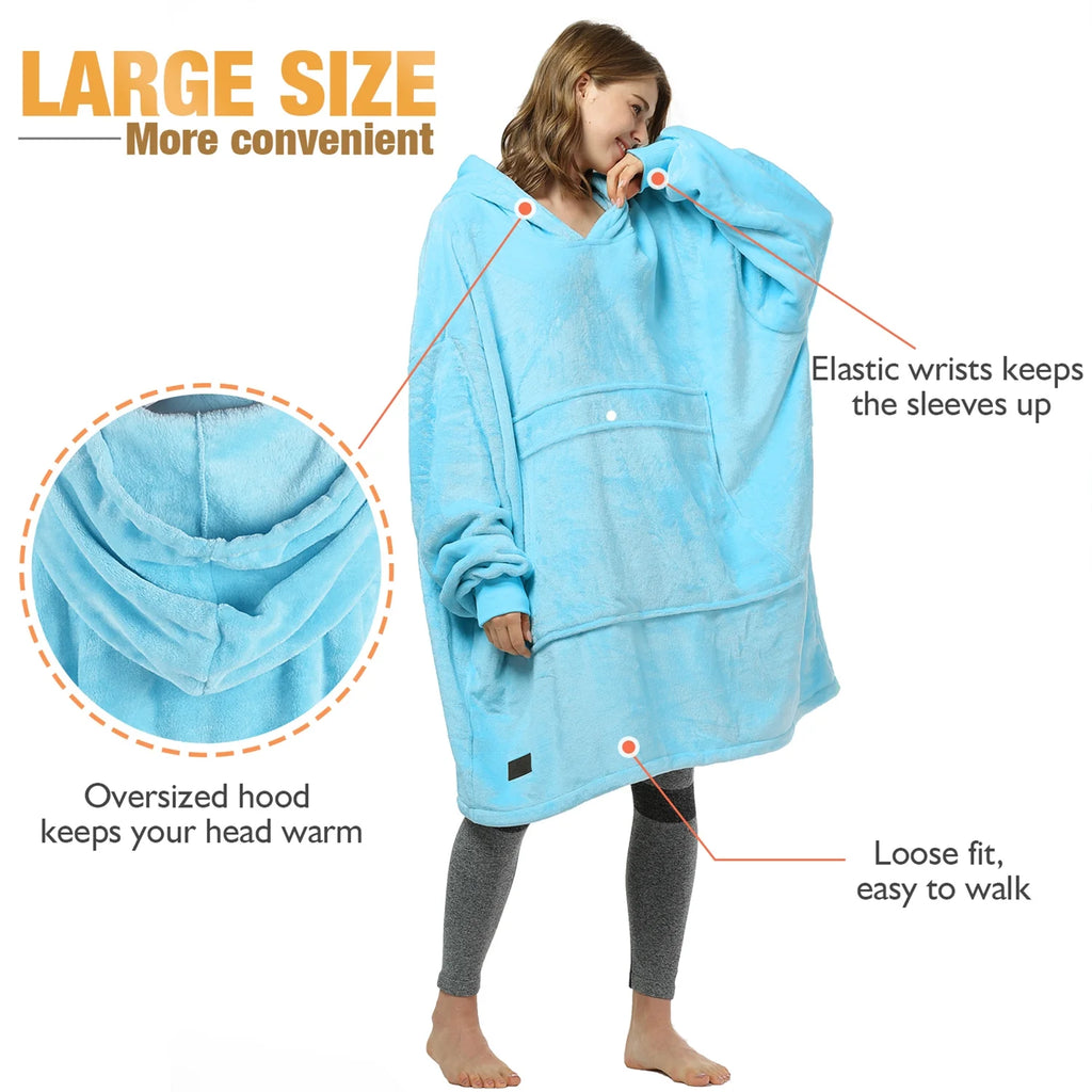 Blue Hooded Fleece Sweatshirt L6114