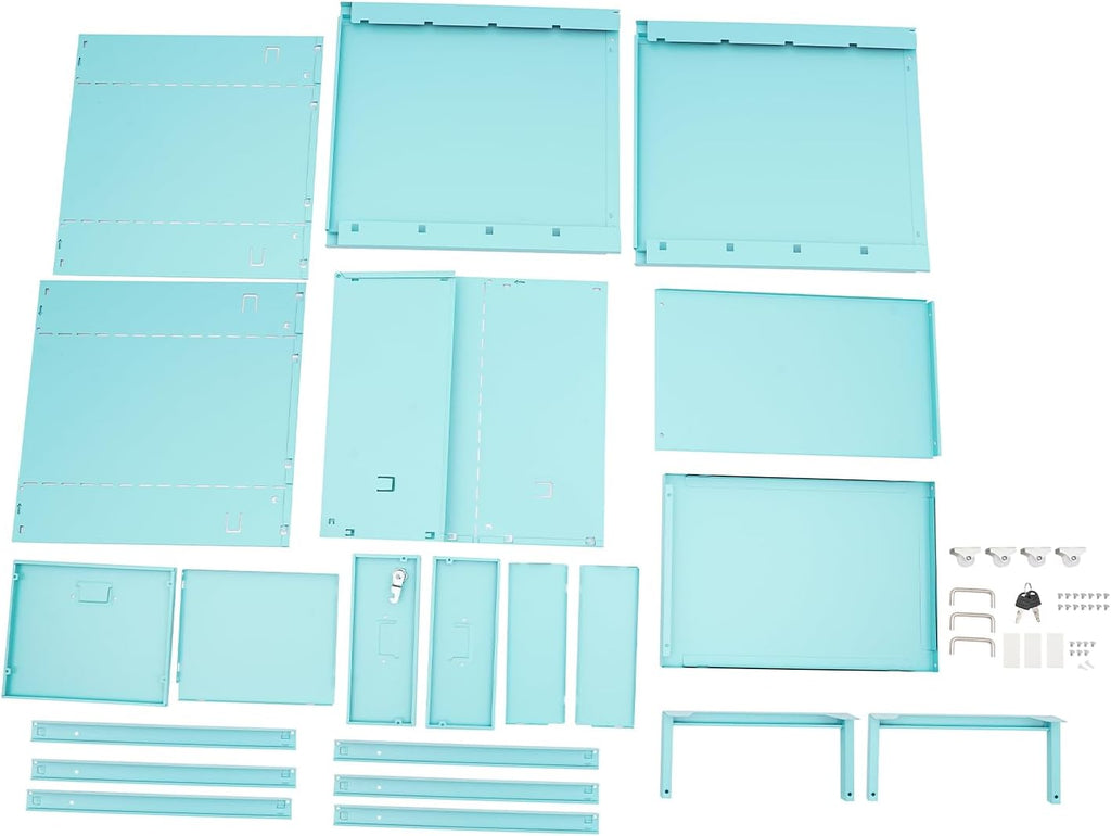 Blue 3 Drawer Mobile Metal Filing Cabinet with Lock N286