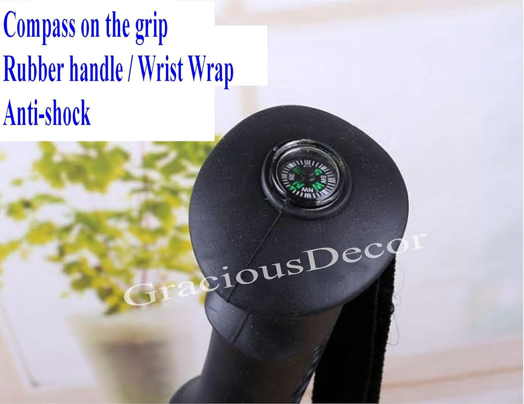Expandable Walking Hiking Trekking Pole Cane Stick with Compass on Grip Wrist Strap Y977