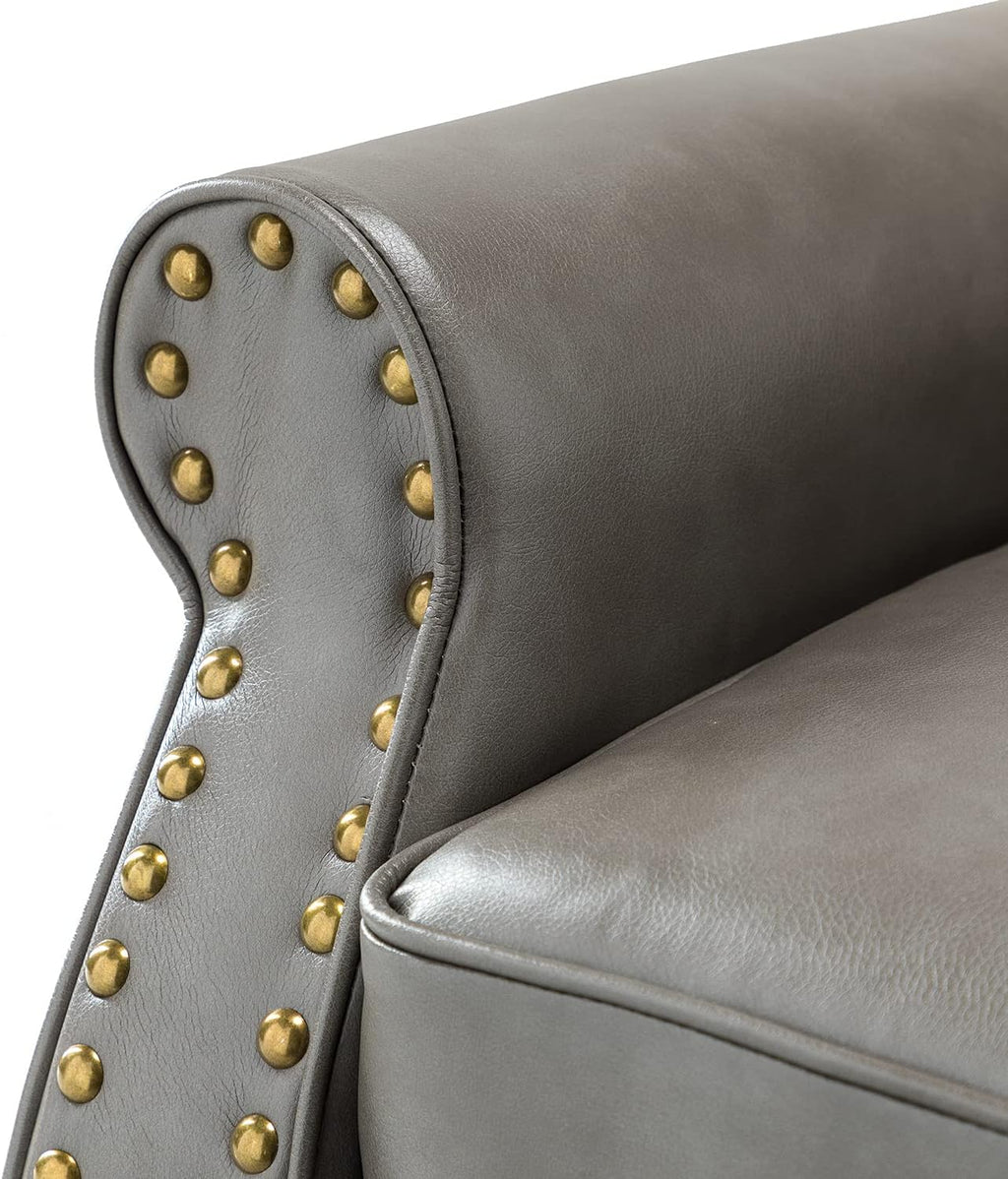 Grey Faux Leather Accent Chair with Solid Wood Legs M405