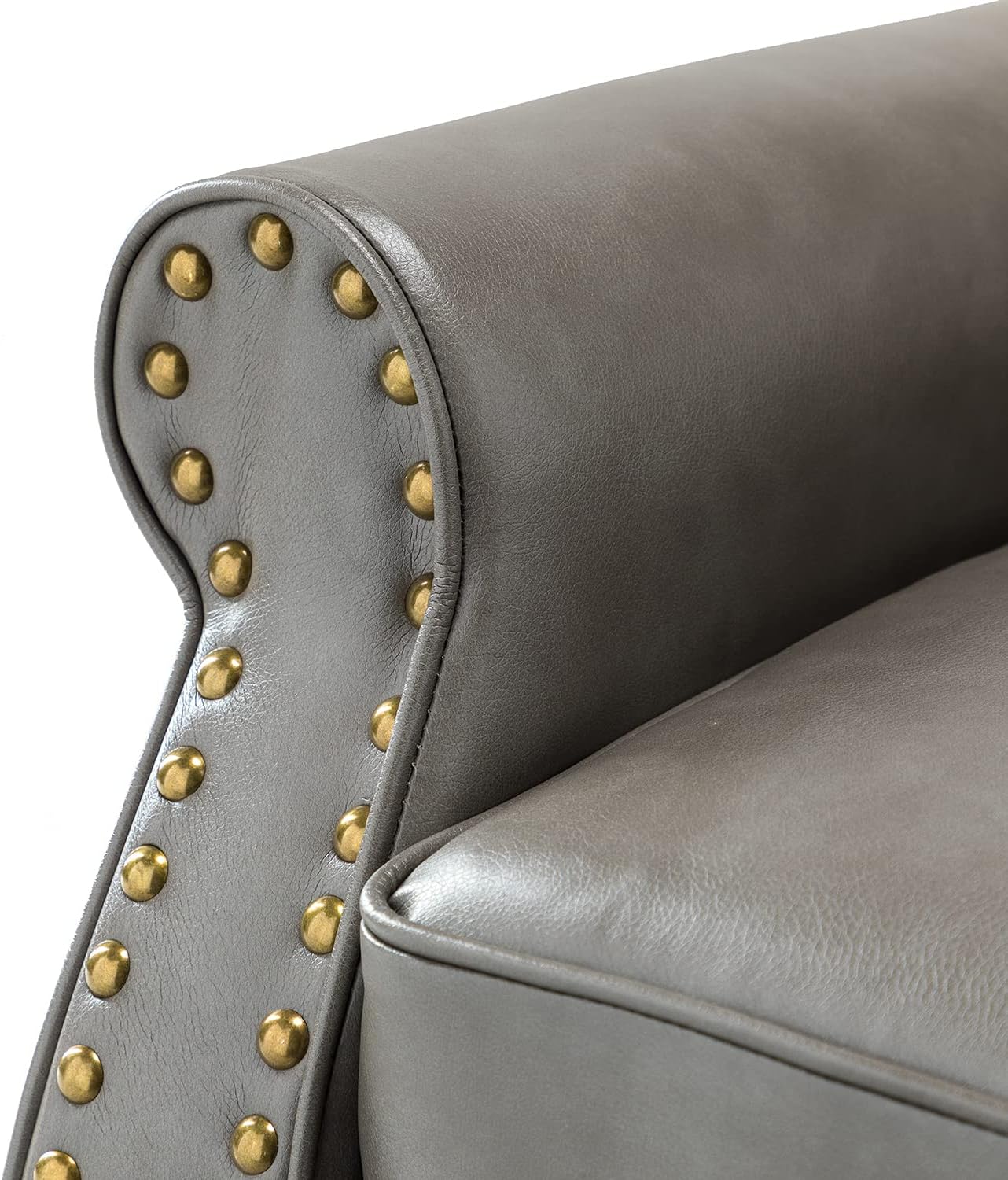 Grey Faux Leather Accent Chair with Solid Wood Legs M405