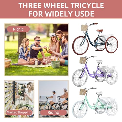 7 Speed 20/24/26 inch Three-Wheeled Bicycle with Basket J959