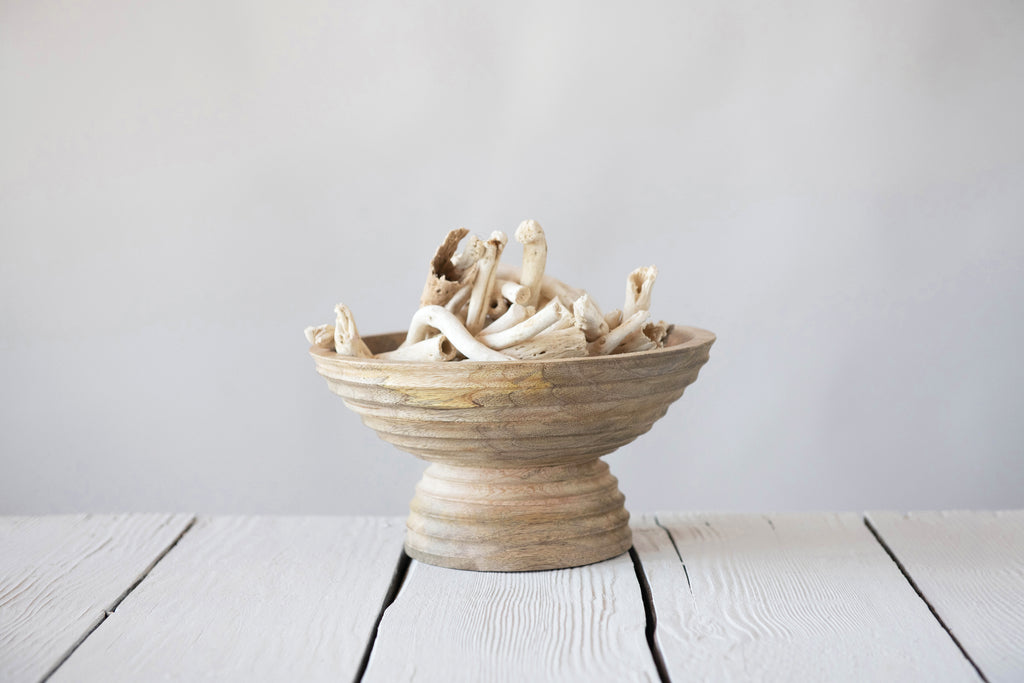 Ridged Mango Wood Footed Bowl D313777
