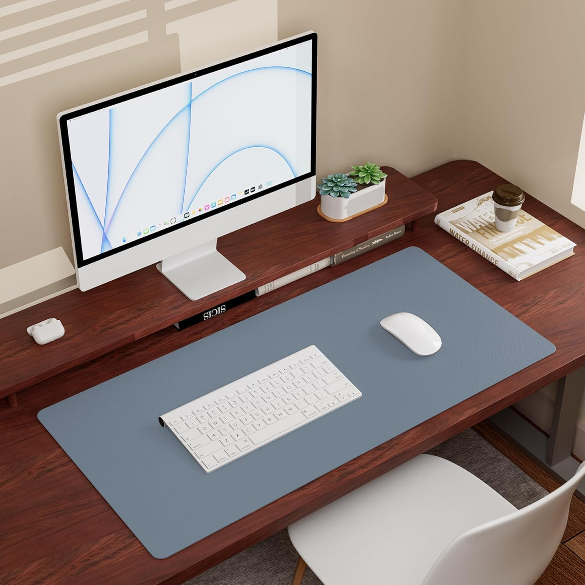 Azure Blue 35.4''x16.9'' Waterproof PU Leather Desk Pad P658