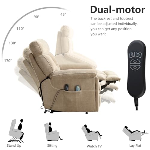 Grey Fabric Power Lift Recliner Chair with Heated Massage and USB Port I7976