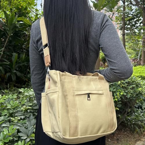 Canvas Tote Bag with Multiple Pockets G784581