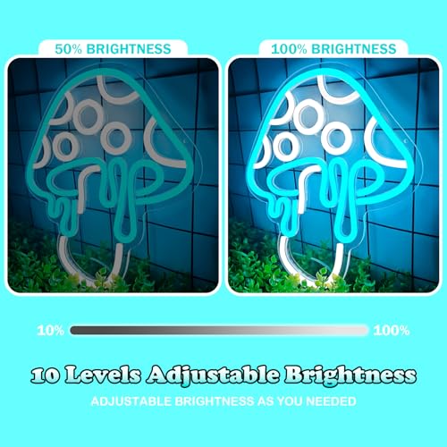 Ice Blue Dimmable Led Mushroom Neon Sign Night Light 3d Wall Art R931634
