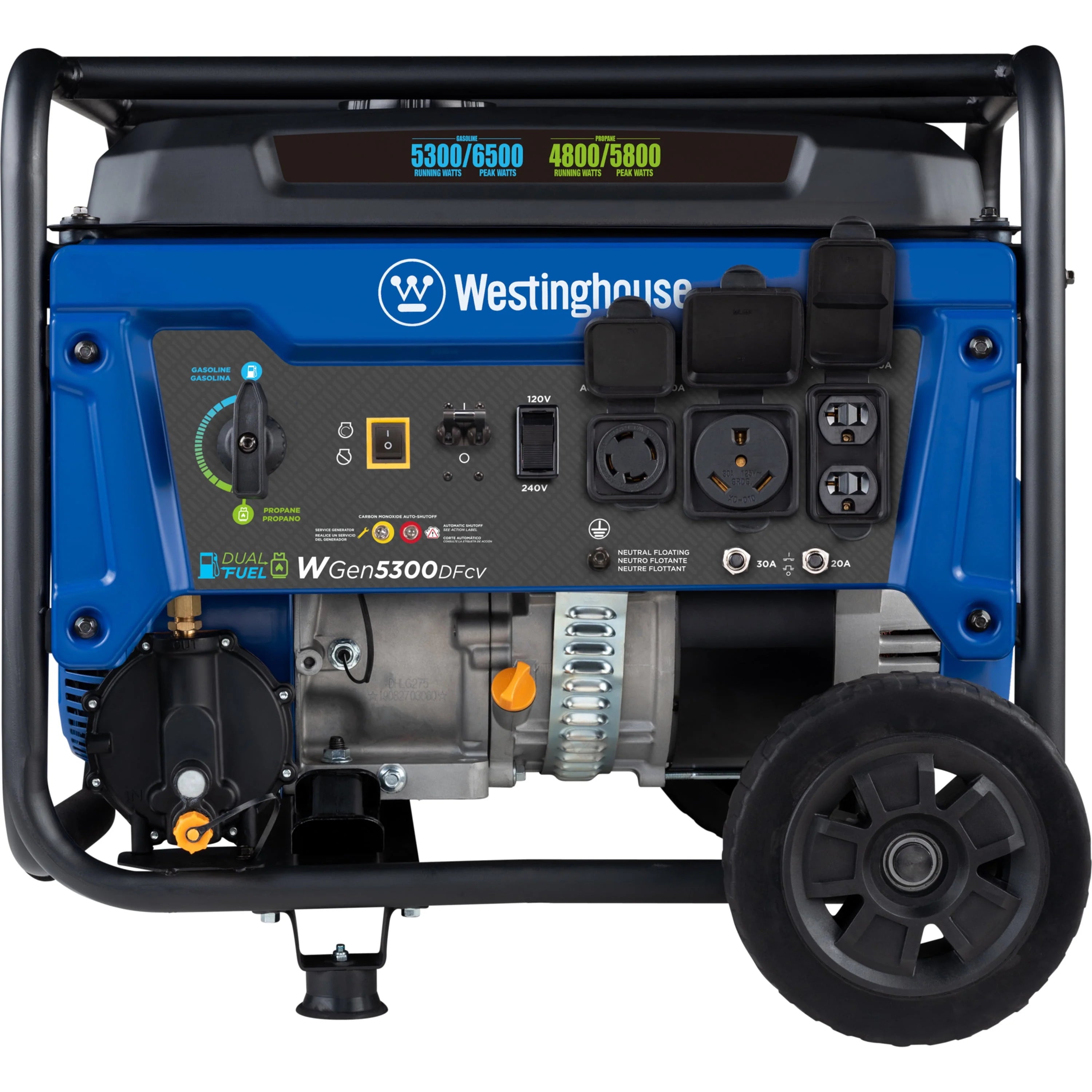 6500 Peak Watt Dual Fuel Portable Generator with CO Sensor and Wheel Kit F41062
