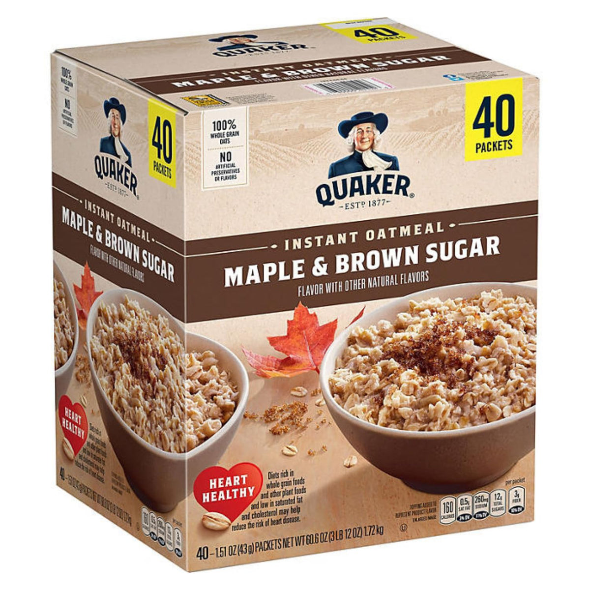 Maple & Brown Sugar Instant Oatmeal, 1.51 Ounce (Pack of 40) F967