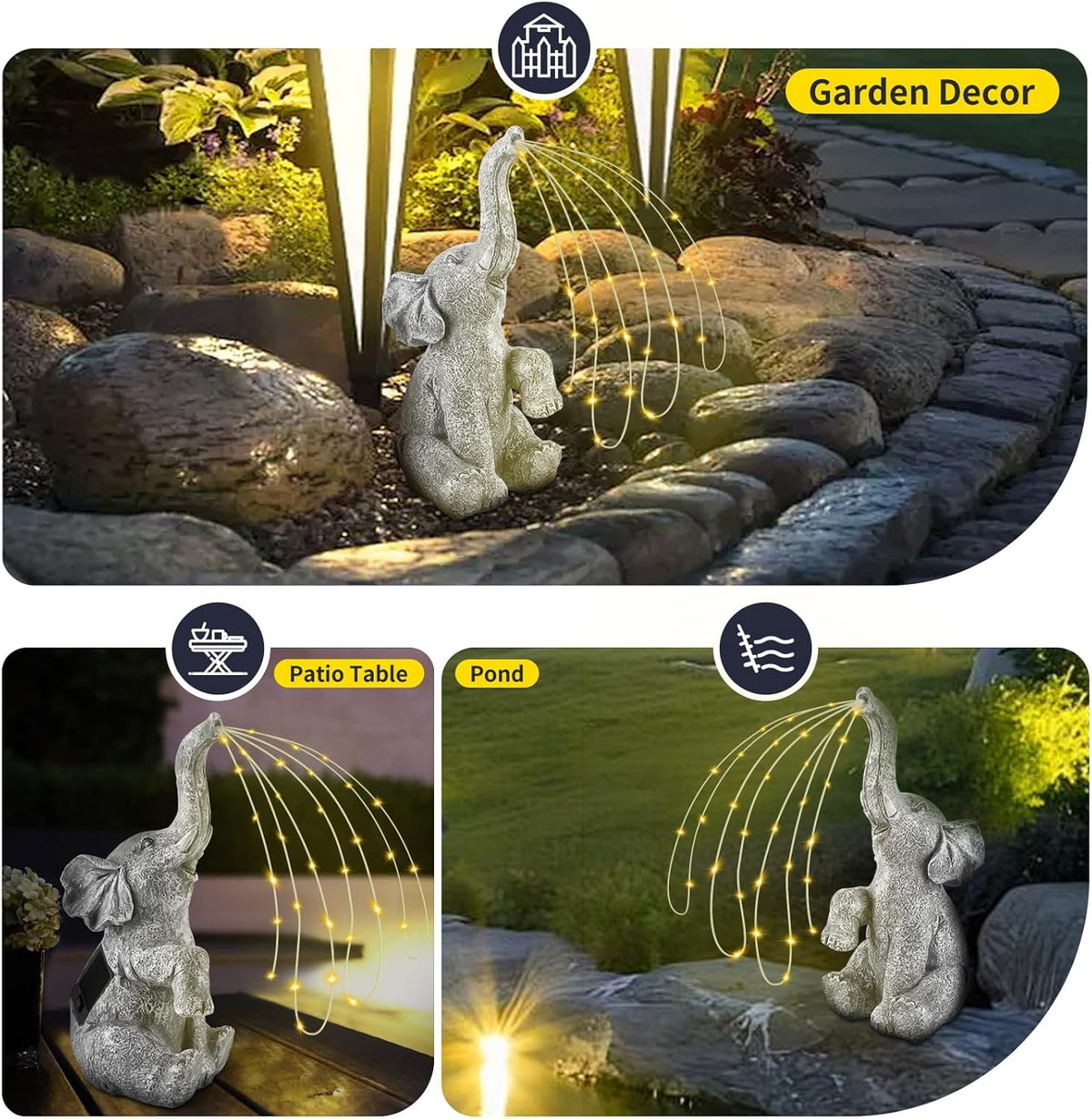 Outdoor Elephant Statue with LED Solar Lights C551376