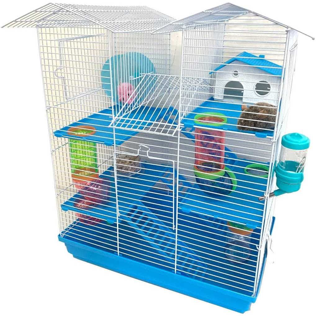 Pink Large 5-Levels Twin Tower Hamster Mouse Habitat Wire Animal Cage With Long Crossover Tube V15977