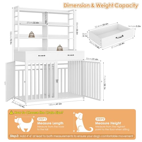Black Wood & Metal Large Dog Crate Furniture with 4-Tier Shelves and 2 Storage Drawers T626099