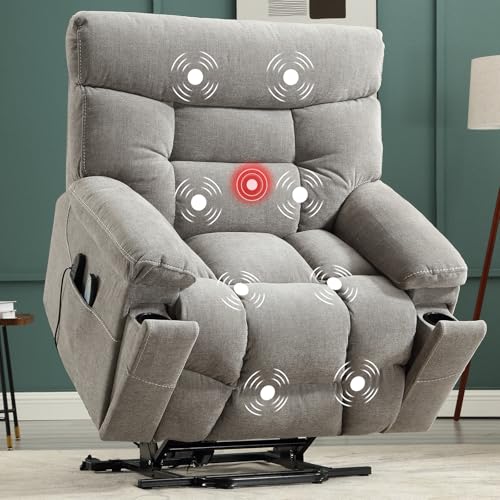 Grey Fabric Power Lift Recliner Chair with Heated Massage and USB Port I7976